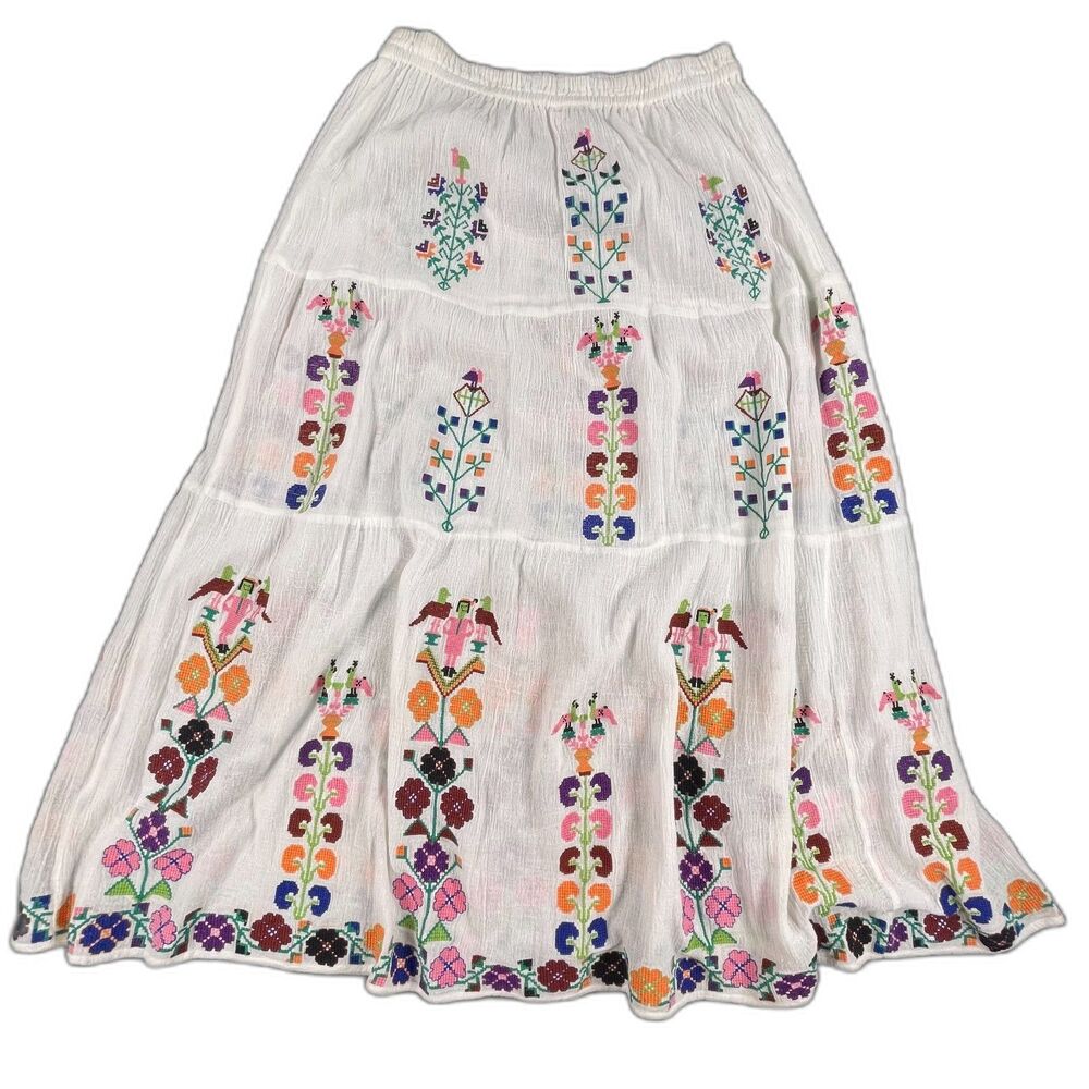 Melissa Odabash Pixi Maxi Skirt White Embroidered Cotton Size M Rare Sample Boho - Picture 4 of 11